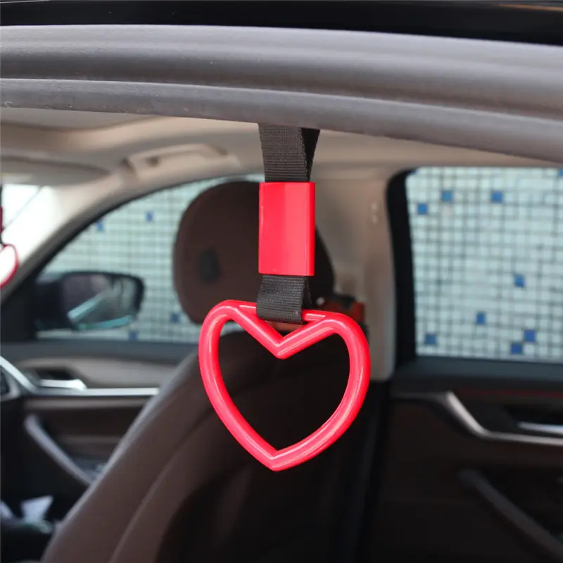 PUERXIN Car Interior Decorative Heart Shape Hand Pull Ring Strap Auto Warning Loops Car Rear Bumper Tow Hook