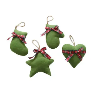 OEM-Calcetines y manoplas de tela pequeña ODM, con corazón y estrellas colgantes, adornos navideños, decoración de Navidad, directo de fábrica