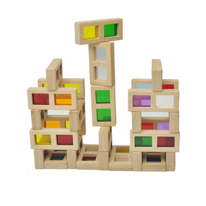 Montessori ของเล่นไม้อิฐอะคริลิคตัวต่อแนวสตรีทเรียงซ้อน28ชิ้นชุดของเล่นฝึกประสาทสัมผัสของเล่นโดมิโนบล็อก - Product Image 2