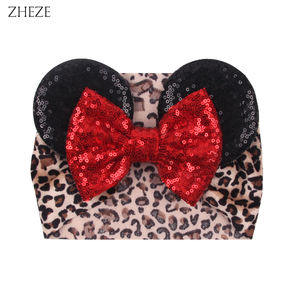 卸売のかわいい幼児用ベルベットヘッドラップ、グリッタースパンコールマウスイヤーボウ、新生児ターバンヘアバンド、ベビーヘアアクセサリー - Product Image 5