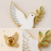 Broche Colombe de la Paix 2D en émail souple, Colombe blanche, Branche d'olivier, Bijoux de Pâques et de printemps, Badges métalliques en gros, Pins en émail personnalisés