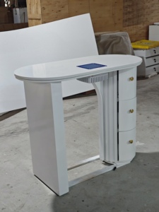 Modern White PU Leather Nail Table Salon Workstation Beauty <b>Desk</b> <b>with</b> <b>Drawers</b> and Tray Storage Commercial - Product Image 2