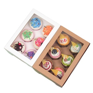Ready to ship 12 kraft white baking paper cupcake boxes 6 holes in bulk with clear lid window