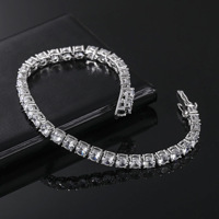 Bracelet tennis en laiton avec zircone cubique 3 mm, plaqué or rhodié, fermoir de sécurité, bijoux de mode pour femmes, vente en gros