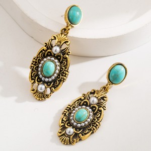 4 Stili Vintage di Orecchini Pendenti Barocchi con Perle Placcati Oro per Donne, Orecchini Geometrici in Acrilico per Feste - Product Image 3