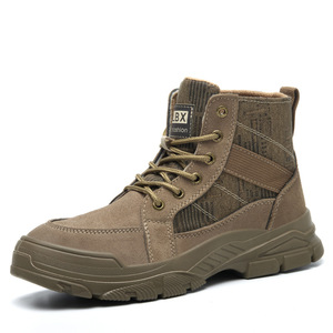 Men High Top Safety Shoes Steel Toe Anti Smashing Anti Puncture Work Boots Khaki Welding Industry Use - Product Image 1