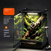 Terrarium écologique en verre à porte unique pour lézards, grenouilles cornues et tortues, avec bac d'alimentation et zone d'escalade