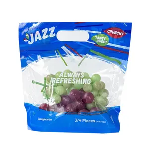 Custom Pattern Size OPP/CPP Recyclable Clear Die Cut Handle Fruit Packaging Bag with Zipper Air Hole