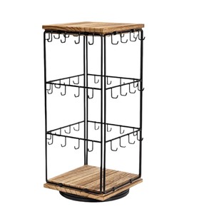 Expositor de pendientes de madera de 3 niveles, giratorio, con estructura de hierro para almacenamiento y exhibición. - Product Image 5