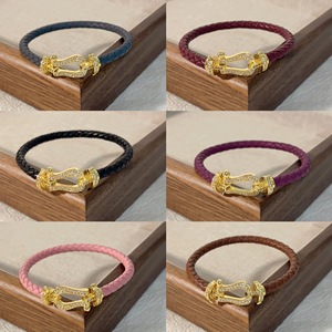 Bracelet en Cordon Rouge et Cuir Fred avec Nœud de <span class=keywords><strong>sabot</strong></span> de cheval, Micro-serti de Diamants en Or-Cuivre 18K, Bracelet de Couple pour Hommes et Femmes - Product Image 6