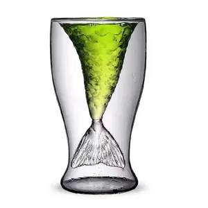 Изготовленный на заказ ручной выдувной прозрачный креативный двойной настенный хвост русалки коктейль бокал для вина