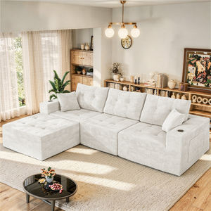 Sofá Modular Convertible Extensible de Terciopelo Moderno en Forma de L, Sin Necesidad de Montaje, Espuma de Alta Resiliencia, Diseño con Puntos de Sujeción, Bolsillos Laterales - Product Image 1