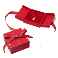 Boîte à bijoux rectangulaire haut de gamme à motif carré, avec ruban, double ouverture, pour collier, bague et boucles d'oreilles, emballage cadeau