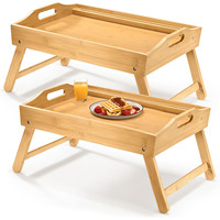 Convient aux ordinateurs portables jusqu'à 17.3 pouces Plateau de lit en bambou Bureau pour ordinateur portable Table pour lit avec support de téléphone avec poignées