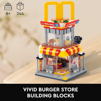 Ensemble de construction de bâtiments de rue urbaine, boutique de burgers, blocs éducatifs MOC, modèle DIY, jouets en plastique pour enfants, coffrets cadeaux