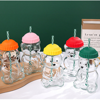 Nouveauté : Gobelet en verre en forme d'ours de 600 ml avec couvercle en forme de bonnet, motif dessin animé Kawaii, en borosilicate de haute qualité, pour jus, lait, café, et autres boissons de fête