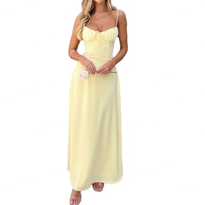 Venta al por mayor OEM personalizado: Nuevo vestido midi de color liso, elegante y de temperamento, con lazo, de tela natural de lujo ligero y ecológico. - Product Image 4