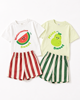 2026 Kinder Zomer Fruit Print Set Katoenen Korte Mouwen T-Shirt Gestreepte Shorts Schattig Casual Jongens Meisjes 2-delig Outfit OEM