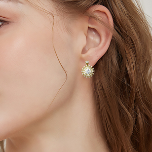 Boucles d'oreilles pendantes Moissanite Tournesol Rotatif Effet Halo 2 carats 6,5 mm D VVS1 Plaqué Or 18K pour Femme Vente en Gros - Product Image 4
