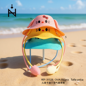Sombrero de Pescador Infantil con Diseño de Gatito de Dibujos Animados, Talla Única, para Niños, Protección Solar para la Playa en Verano - Product Image 3