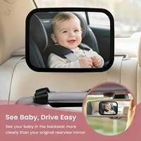 Miroir de voiture pour bébé en acrylique incassable, lentille convexe, pivotant à 360°, sangle réglable, coussin antidérapant, lumière USB, fixation murale