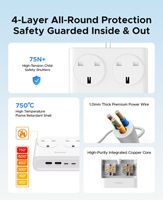 Regleta de enchufes 6 en 1 con protección contra sobretensiones, 13A, enchufe británico, montable en pared, con toma de corriente y puerto USB de 15.5W