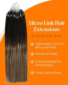 Extensions de cheveux humains Remy vierges vietnamiens pré-collés Microlink de 18 pouces, tissages noirs balayage brun pour une couleur blonde naturelle et un volume optimal - Product Image 3