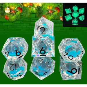 Ensemble de dés DND à noyau liquide sable mouvant bleu rose, 7 pièces, dés à bords vifs pour jeux de rôle, Dungeons and Dragons, TTRPG, boîte cadeau, faits à la main - Product Image 4