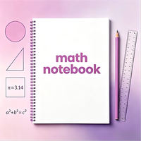 Cahier de mathématiques minimaliste à spirale, pages intérieures mixtes lignées et vierges, pour collège et lycée