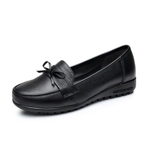 Vente chaude femmes confortable blanc anti-dérapant bout fermé arc infirmière <span class=keywords><strong>chaussures</strong></span> pleine fleur en cuir de vache <span class=keywords><strong>compensées</strong></span> sans lacet hôpital - Product Image 3