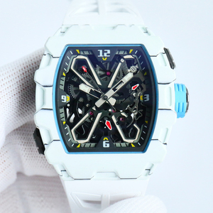 Luxury Men's Sports <b>Watch</b> Light Blue Rubber Strap Hollow Mechanical Design Barrel-Shaped <b>Case</b> High-End Business Glass Pointer - Product Image 1