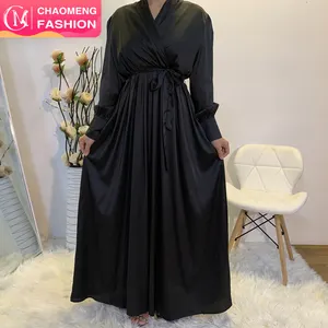6280 # ultimo Eid Ramadan tinta unita raso design moderno abbigliamento islamico donne maxi abito musulmano abaya dubai 2020