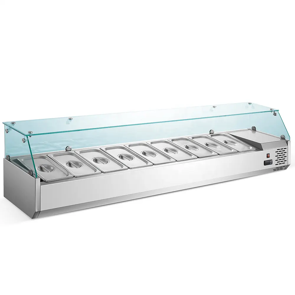 Commercial Stainless Steel Countertop Mini Buffet Glass Refrigerated Display Cooler Containers Salad Bar