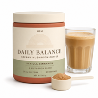 Poudre de café aux champignons avec mélange de 4 champignons, boisson adaptogène à faible teneur en caféine avec MCT et lait de coco pour l'énergie et la concentration