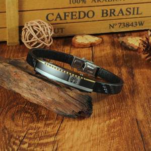 สร้อยข้อมือสแตนเลส สร้อยข้อมือผู้ชาย สายหนังไทเทเนียม สไตล์เรโทร พังก์ ลายต้นไม้แห่งชีวิต - Product Image 5