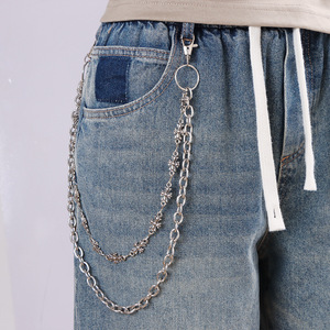 yueli Double Layer Metal Pants Chain With <b>Cross</b> Hip Hop Denim Chain For Daily Wear Tibetan <b>Silver</b> Waist Chain - Product Image 1