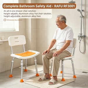 RAFU RF3001 Height-adjustable Bathroom Safety Aid Aluminum Alloy <strong>Shower</strong> <strong>Chair</strong> Bath <strong>Chair</strong> with Seat Cushion for the Elderly - Product Image 6