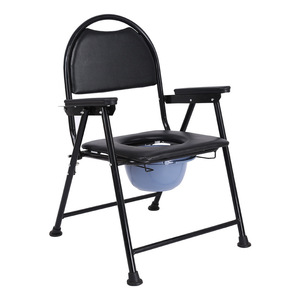 Folding Toilet <b>Chair</b> Carbon Steel Reinforced Black Seat With Basin For Elderly And Pregnant Women Health Use - Product Image 1
