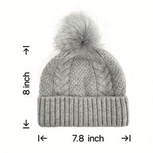 Bonnet d'hiver tricoté pour femme, imprimé sérigraphié, avec pompons en fourrure - Produit promotionnel pour le bureau - Product Image 2