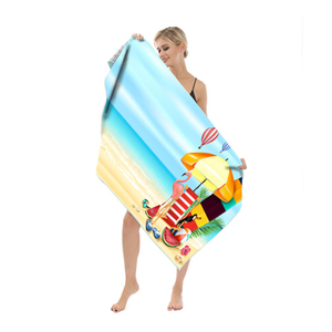 Toalla de playa de microfibra de poliéster 100% grande personalizada cómoda y sin arena con impresión de logotipo personalizado para el verano - Product Image 5