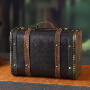 Retro Leather Storage <b>Box</b> Solid Color Flip Opening Hand Carry Decorative <b>Box</b> - Product Image 3