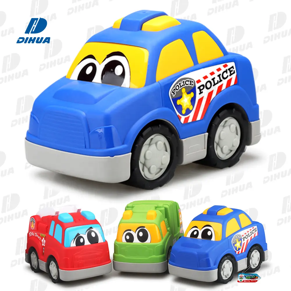 Kiddy Go! Toy Car Busy City Langlebiges Kunststoff-Freilauf-Fahrzeug-Cartoon mit Augen-Auto-Set Baby-Polizeiauto-Spielset