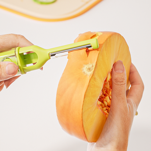 Couteau à fruits multifonctionnel 2-en-1, éplucheur et coupe-fruits, design rétractable, lame en acier inoxydable tranchante, plastique écologique pour la cuisine - Product Image 3