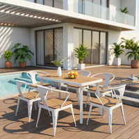 Nouvel arrivage : Ensemble de salle à manger de patio moderne en métal blanc, table et chaises d'extérieur résistantes aux intempéries pour bord de piscine et complexe hôtelier