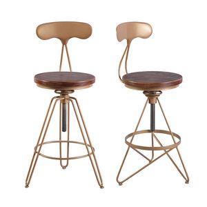 كرسي خشبي عالي للبار بتصميم عتيق مصنوع من الخشب والمعدن - Product Image 1