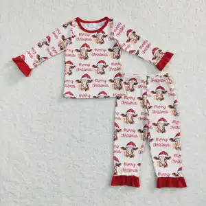 2023 Western Kinderkleding Vrolijk Kerst Koe Print Pyjama Baby Meisje Zachte Nachtkleding Kinderen Boetiekkleding