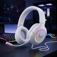 Headset Gaming Over-Ear Putih Mikrofon Fleksibel 360 Derajat Pencahayaan RGB Peredam Kebisingan untuk PC Laptop Xbox Switch