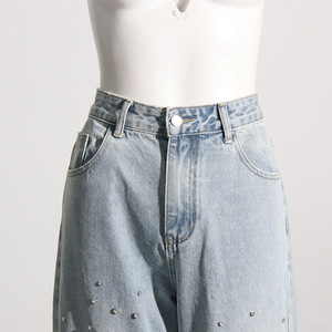 2025 nuevos pantalones vaqueros con cuentas de la industria pesada, pantalones vaqueros de cintura alta ajustados y rectos de moda, pantalones vaqueros de último diseño para mujer - Product Image 3
