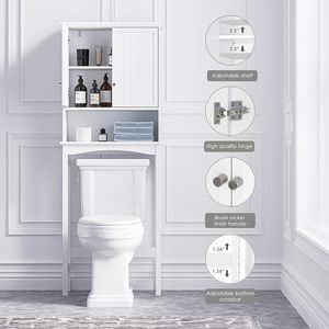 Almacenamiento sobre el inodoro, casillero <span class=keywords><strong>de</strong></span> inodoro blanco ajustable Caja <span class=keywords><strong>de</strong></span> almacenamiento montada en la <span class=keywords><strong>pared</strong></span> sobre el baño con estante <span class=keywords><strong>de</strong></span> accesorios cómodo - Product Image 5