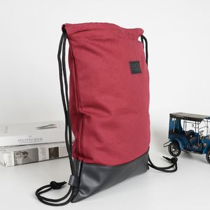 Sac à cordon en toile de coton durable avec base en PU robuste pour usage quotidien, décontracté pour les trajets et le shopping, avec patch de marque vintage - Product Image 3